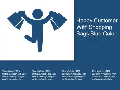 Happy customer with shopping bags blue color