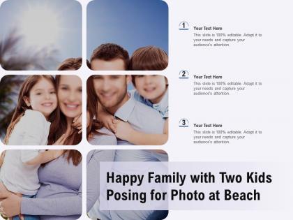 Happy family with two kids posing for photo at beach