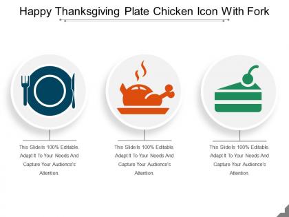 Happy thanksgiving plate chicken icon with fork