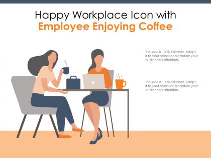 Happy workplace icon with employee enjoying coffee