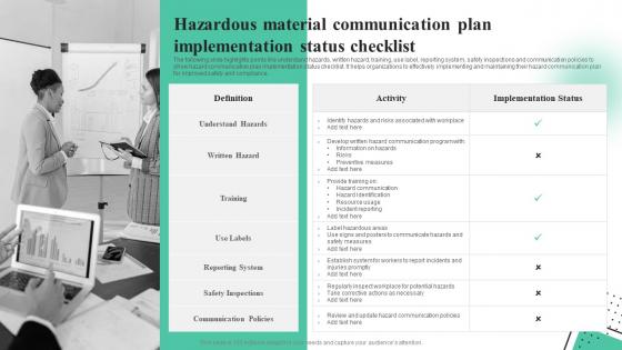 Hazardous Material Communication Plan Implementation Status Checklist