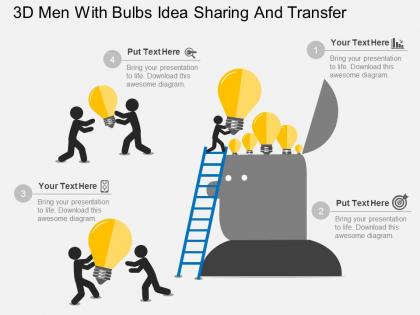 Hb 3d men with bulbs idea sharing and transfer flat powerpoint design