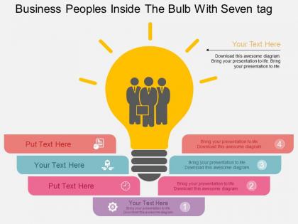 Hb business peoples inside the bulb with seven tags flat powerpoint design