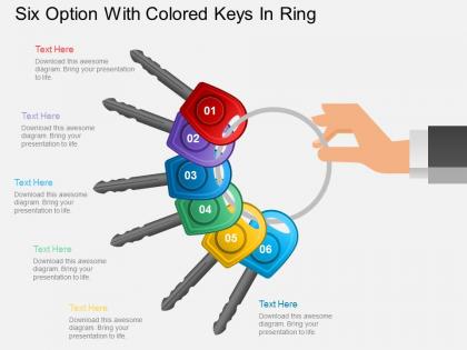 Hd six option with colored keys in ring powerpoint template