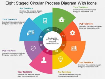 He eight staged circular process diagram with icons flat powerpoint design