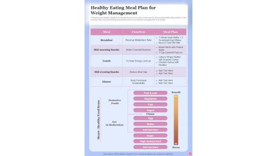Health And Fitness Healthy Eating Meal Plan For Weight Management One Pager Sample Example Document