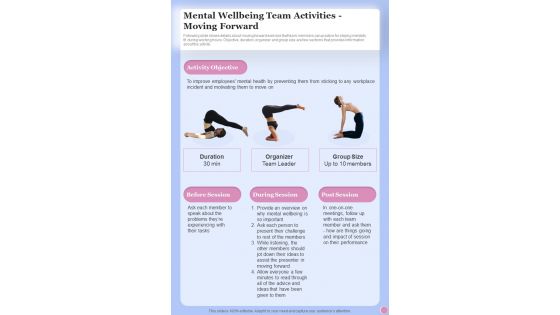 Health And Fitness Mental Wellbeing Team Activities Moving Forward One Pager Sample Example Document
