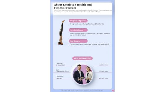 Health And Fitness Playbook About Employee Health And One Pager Sample Example Document