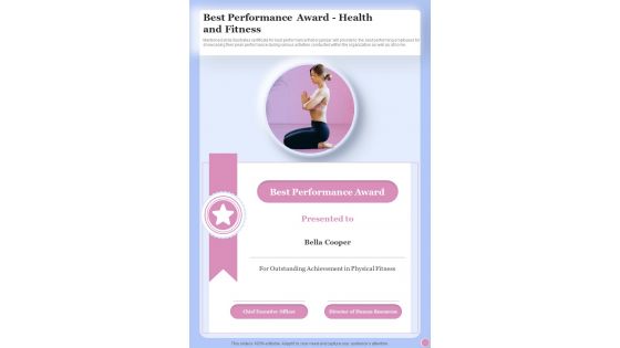 Health And Fitness Playbook Best Performance Award Health One Pager Sample Example Document