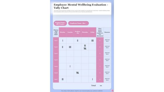 Health And Fitness Playbook Employee Mental Wellbeing One Pager Sample Example Document