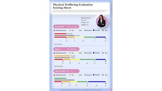 Health And Fitness Playbook Physical Wellbeing Evaluation Scoring One Pager Sample Example Document