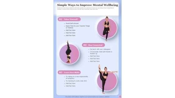 Health And Fitness Playbook Simple Ways To Improve Mental Wellbeing One Pager Sample Example Document