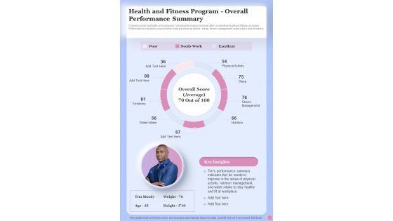 Health And Fitness Program Overall Performance Health And Fitness One Pager Sample Example Document