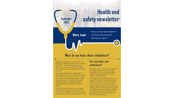 Health And Safety Newsletter Presentation Report Infographic Ppt Pdf Document