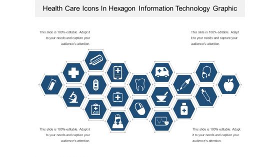 Health care icons in hexagon information technology graphic