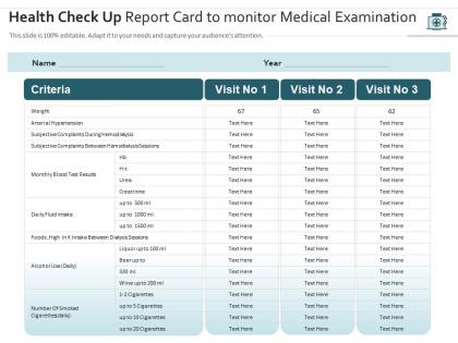Health check up report card to monitor medical examination