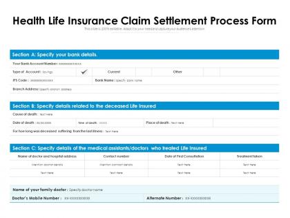 Health life insurance claim settlement process form