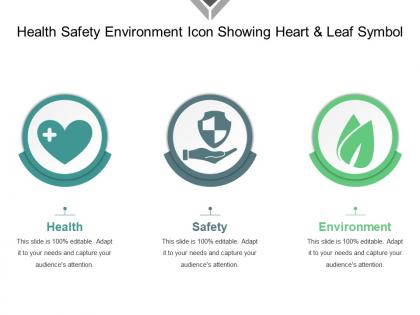 Health safety environment icon showing heart and leaf symbol