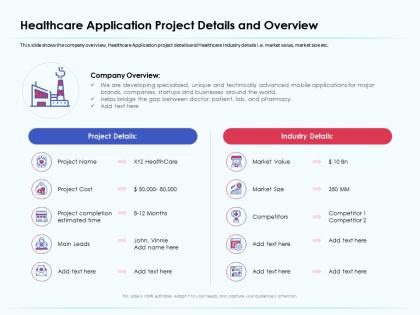 Healthcare application project details and overview estimated time ppt gallery