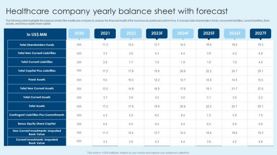 Healthcare Company Yearly Balance Sheet With Forecast Healthcare Company Financial Report