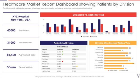 Healthcare Market Report Dashboard Showing Patients By Division