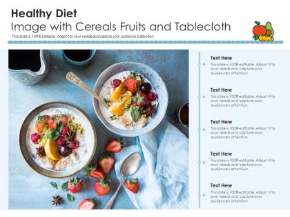 Healthy diet image with cereals fruits and tablecloth infographic template