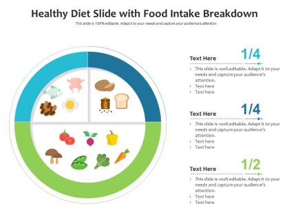 Healthy diet slide with food intake breakdown infographic template