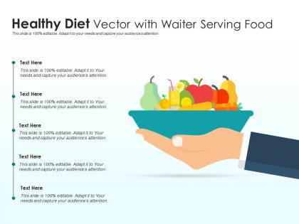 Healthy diet vector with waiter serving food infographic template