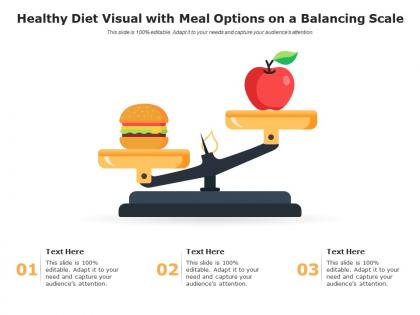 Healthy diet visual with meal options on a balancing scale infographic template