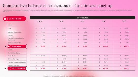 Healthy Skincare Cosmetic Comparative Balance Sheet Statement For Skincare Start Up BP SS