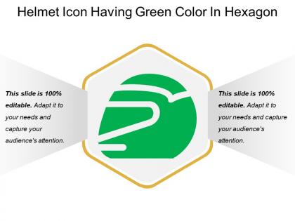 Helmet icon having green color in hexagon