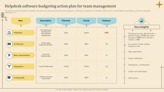 Helpdesk Software Budgeting Action Plan For Team Management