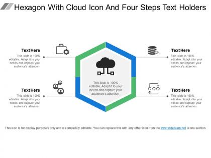 Hexagon with cloud icon and four steps text holders