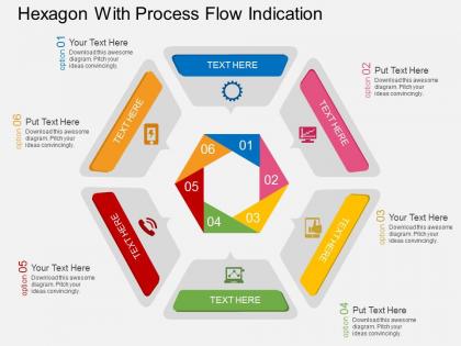 Hexagon with process flow indication flat powerpoint design