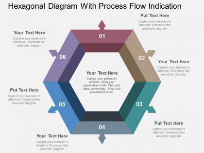 Hexagonal diagram with process flow indication flat powerpoint design