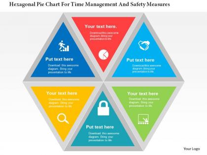 Hexagonal pie chart for time management and safety measures flat powerpoint design