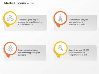 Hexagonal structure flask atoms magnifier ppt icons graphics