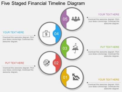Hi five staged financial timeline diagram flat powerpoint design