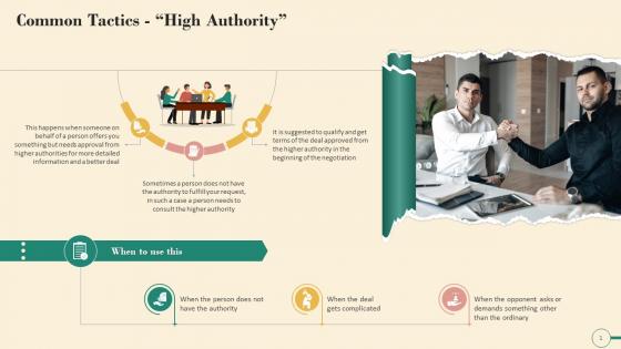 High Authority A Negotiation Tactic Used By Buyers And Sellers Training Ppt