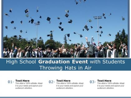 High school graduation event with students throwing hats in air