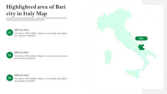 Highlighted Area Of Bari City In Italy Map