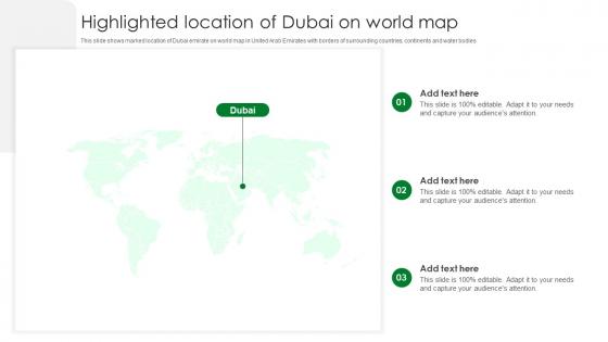 Highlighted Location Of Dubai On World Map