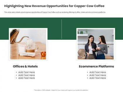 Highlighting new revenue opportunities for copper cow coffee funding elevator ppt inspiration