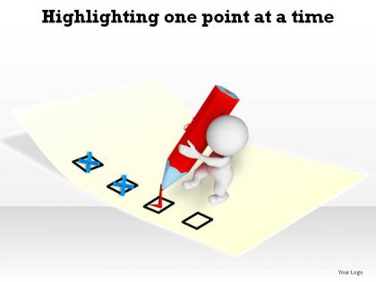 Highlighting one point at time man with pencil marking ppt slides diagrams templates powerpoint info graphics