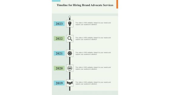 Hiring Brand Advocate Services For Timeline One Pager Sample Example Document