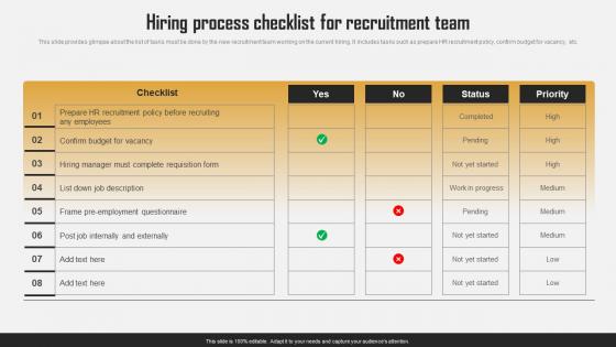 Hiring Process Checklist For Recruitment Team Efficient HR Recruitment Process