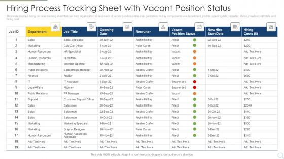 Hiring Process Tracking Sheet With Vacant Position Status