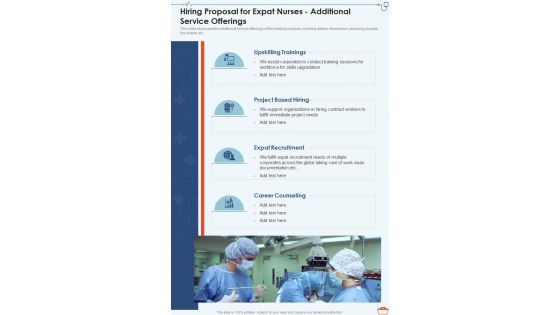 Hiring Proposal For Expat Nurses Additional Service Offerings One Pager Sample Example Document