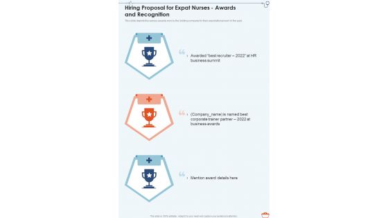 Hiring Proposal For Expat Nurses Awards And Recognition One Pager Sample Example Document