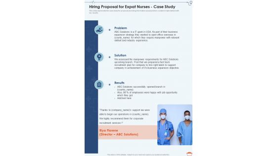 Hiring Proposal For Expat Nurses Case Study One Pager Sample Example Document